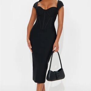 Fashion Nova Black Corset Midi Dress